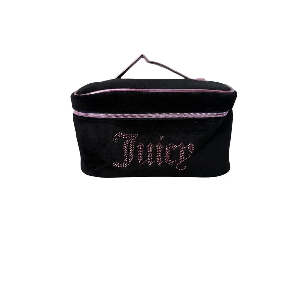 Juicy Couture Black Velour Rhinestone Travel Cosmetic Train Case NWT